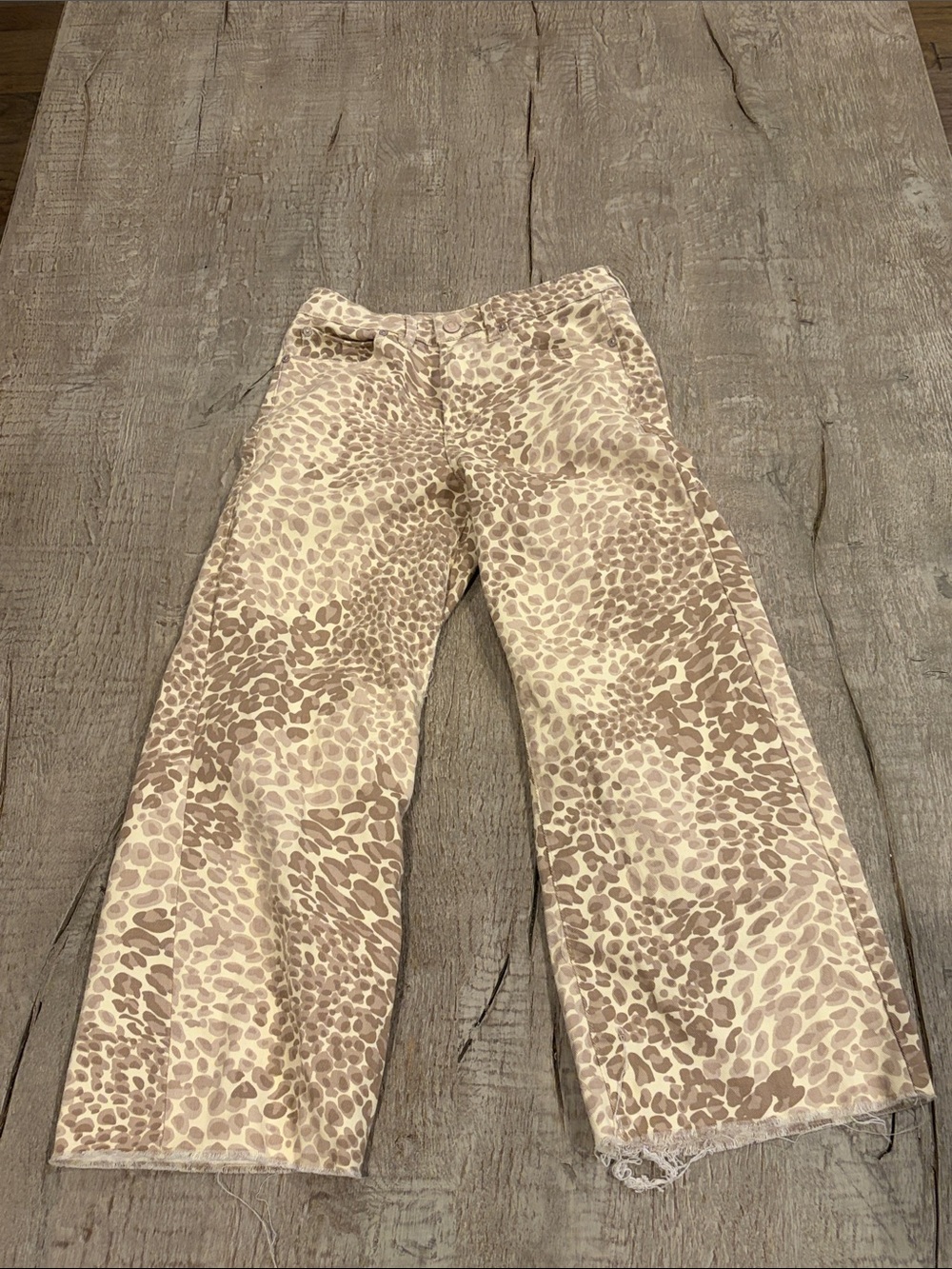 Oat New York Beige Leopard-Print Wide-Leg Jeans